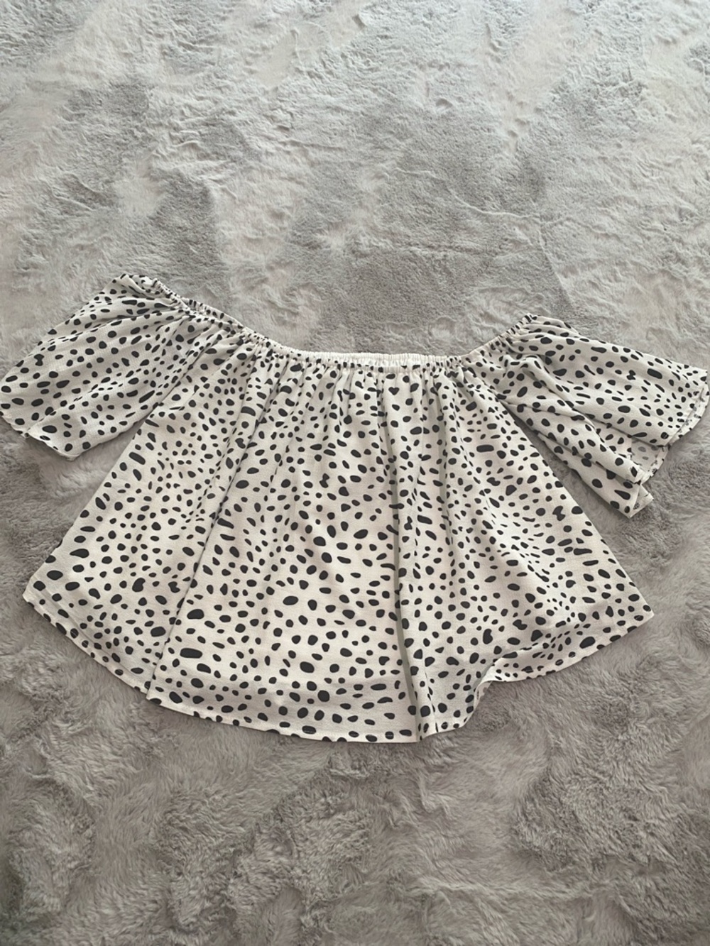 Off-Shoulder Black Dot Print Women's Dress Top - White